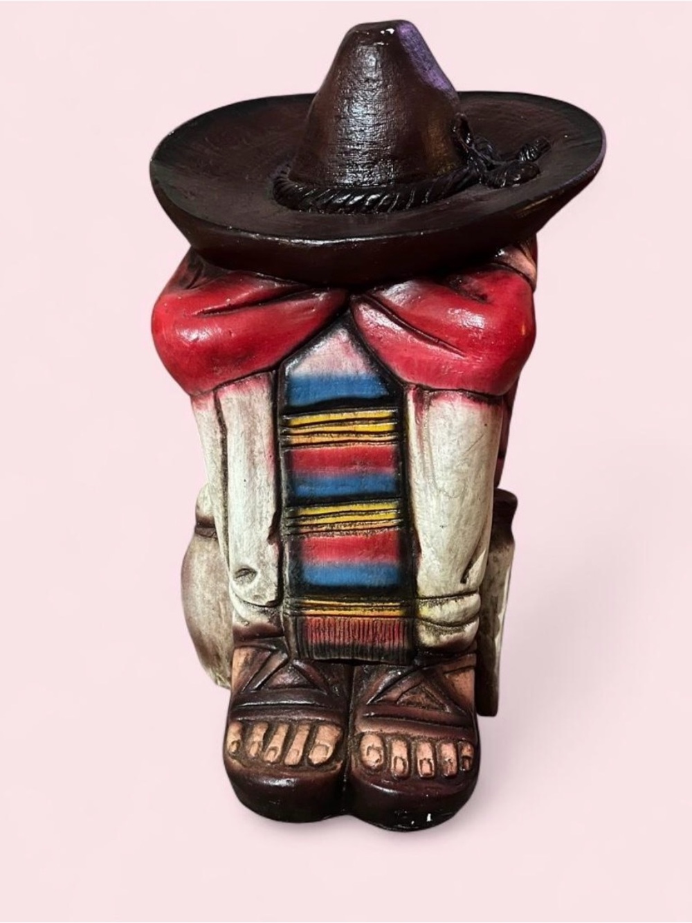 Hand-Painted Red and Multicolor Mexican Figurine Home Art
